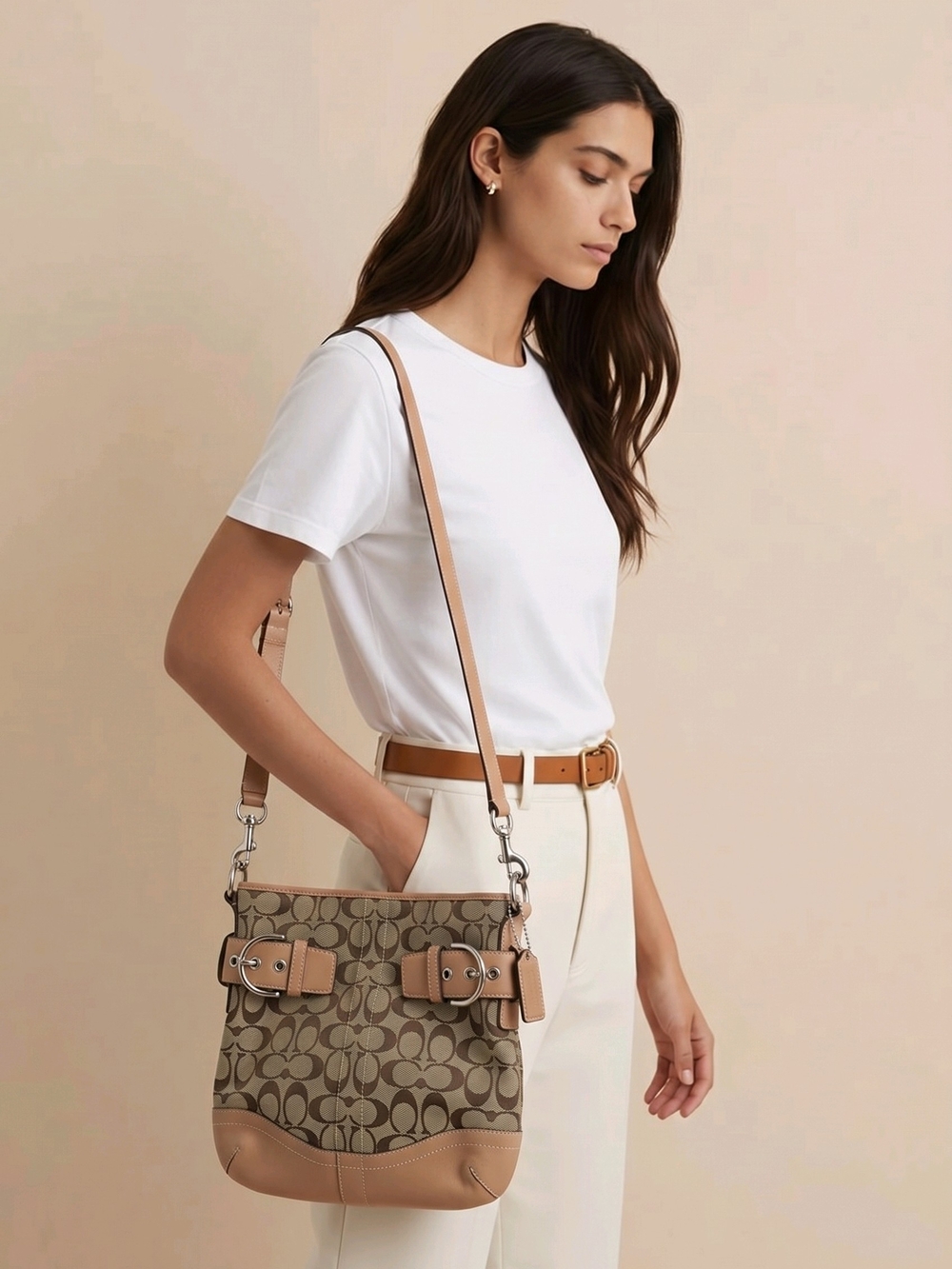 Signature Coach Monogram Canvas Crossbody Bag in Tan Soho Y2k Vintage